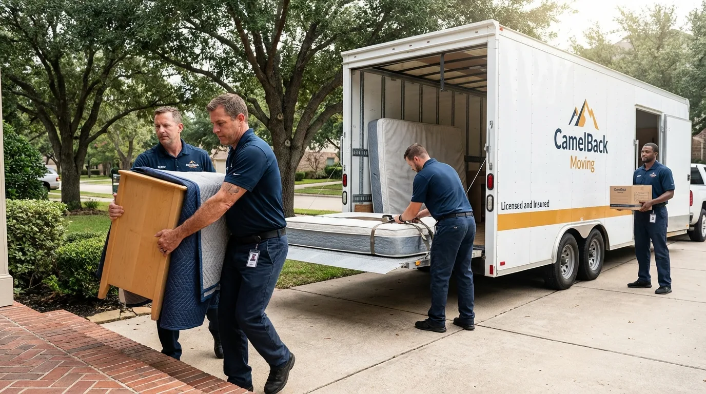 Crew loading residential truck for cross-state move from Moorhead, MN