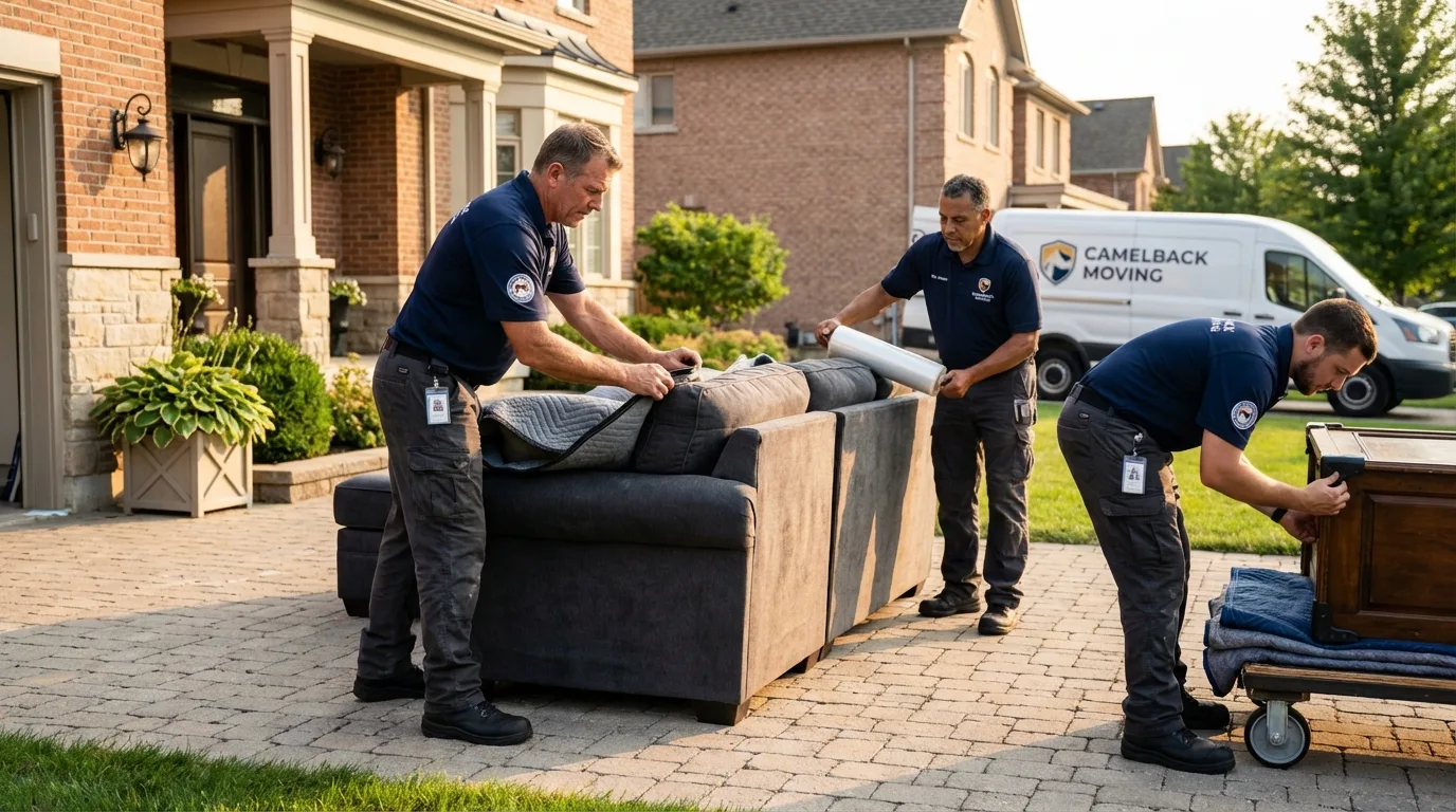 Large estate moving crew wrapping furniture in Moorhead, MN